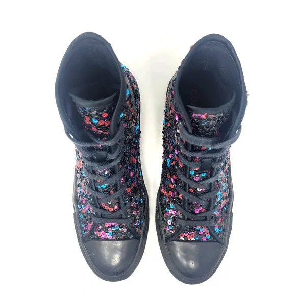 Converse Chuck Taylor Women's Sz 8 Black Sequin Skate Shoes Hi-Top Sneakers - Picture 8 of 10